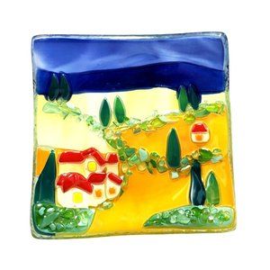Sebino Arte Fused Glass Trinket Dish Hand Made in Italy Original Label Tuscan La
